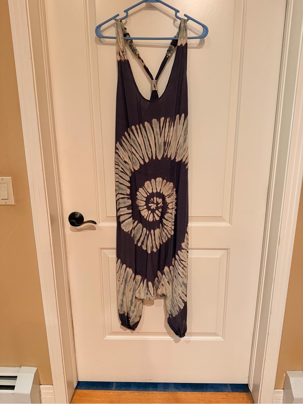 Green/Gray/Cream Tie-Dye Hippie Jumpsuit ballon legs tea bad EUC